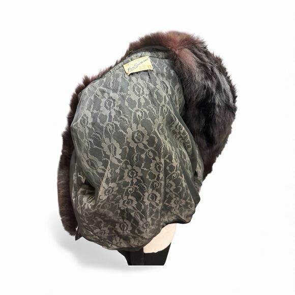 Vintage 1950s PAM STEWART Fur Collar Cardigan Sweater Wool Black Lace Mesh Lined - Picture 7 of 8